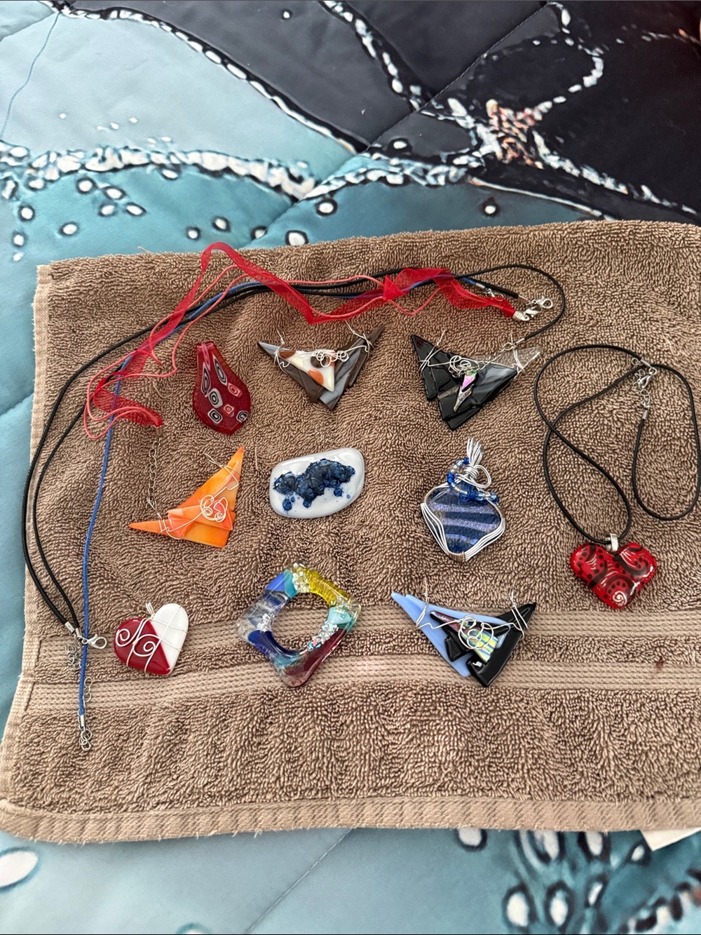 Handmade Glass Pendant Collection - Multicolor Hearts & Triangles